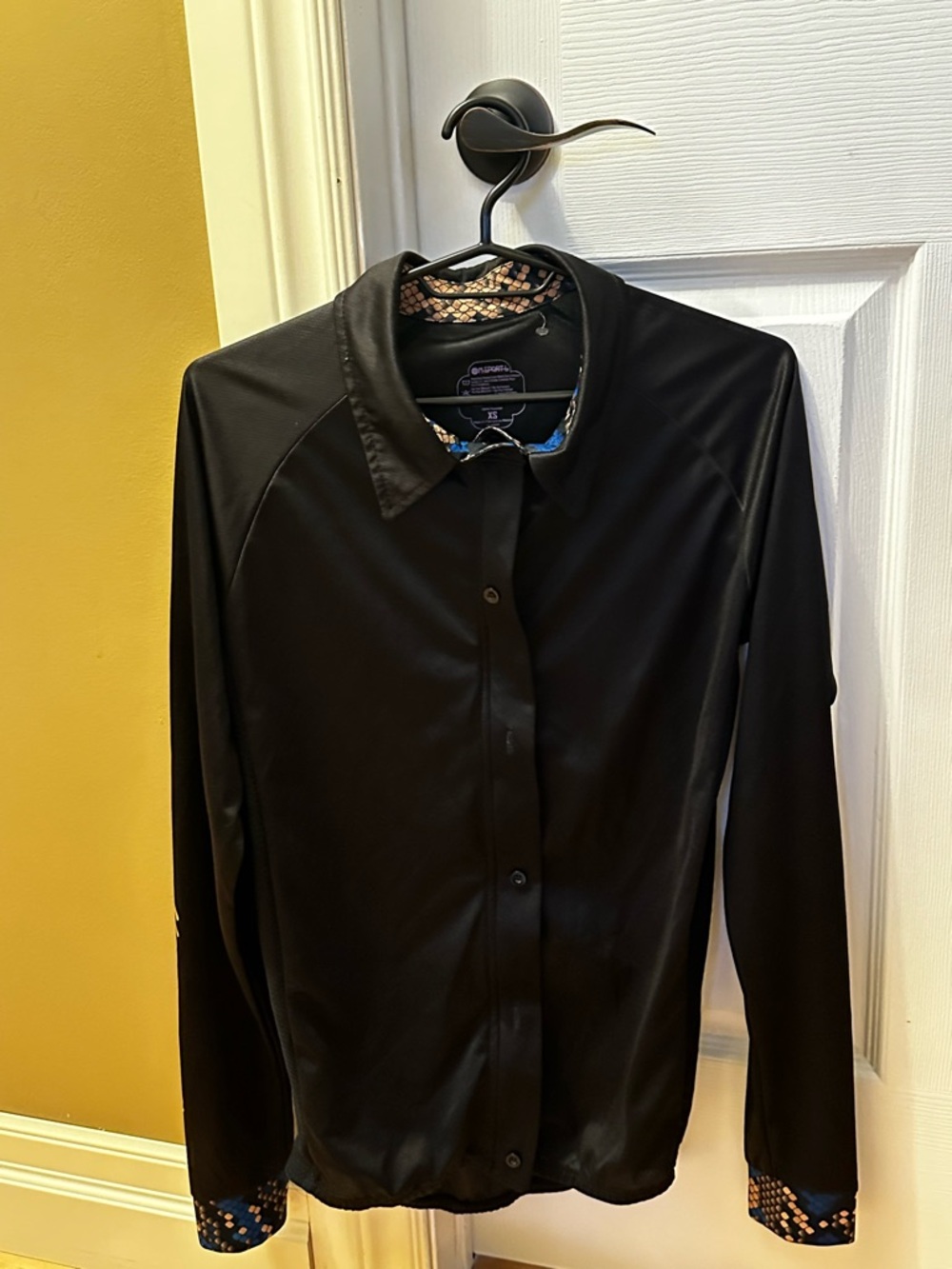 M Sport Equestrian Black Button Down Shirt with Patterned Cuffs